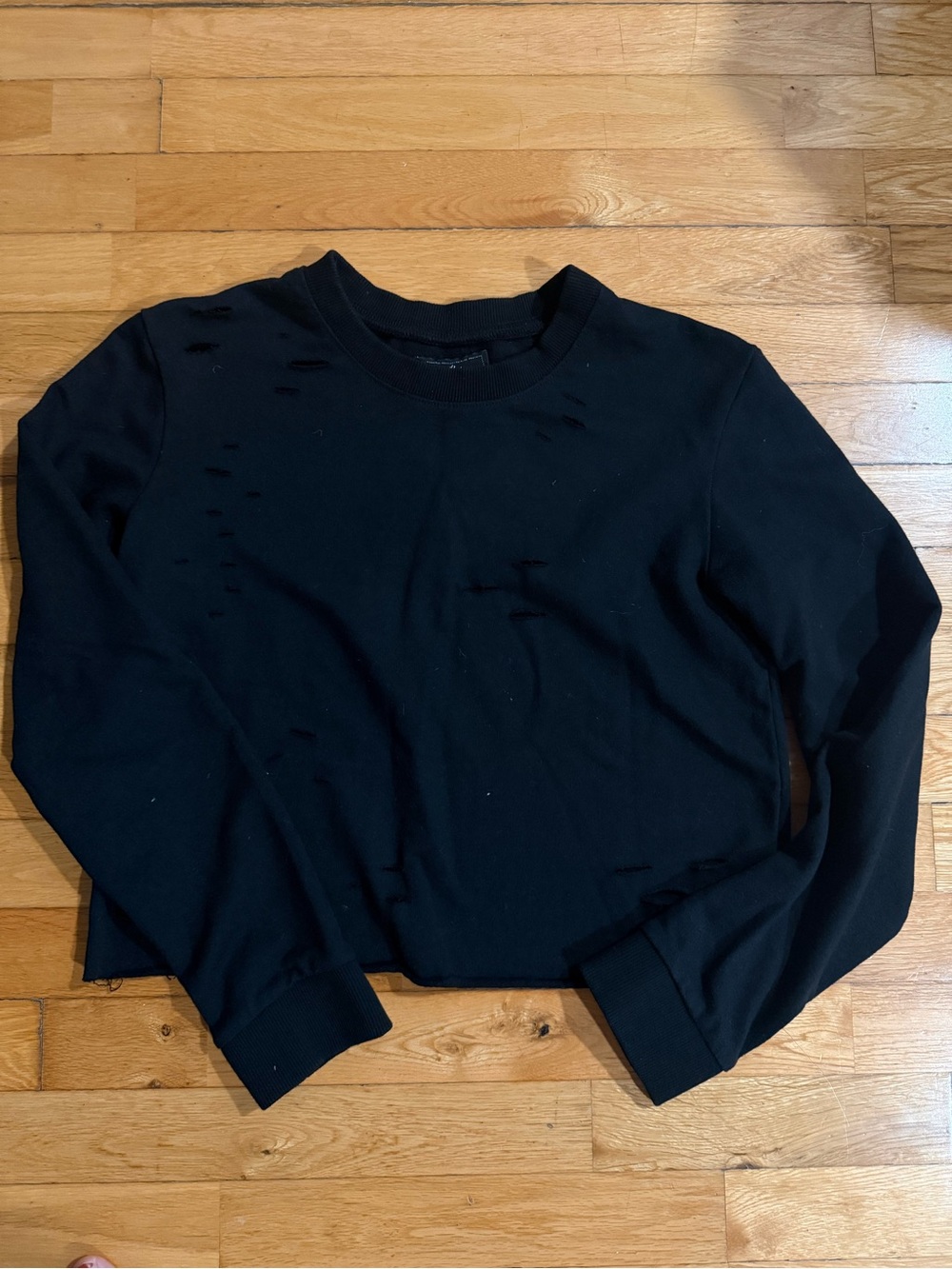NWT Sam Edelman Black Distressed Cropped Sweatshirt
